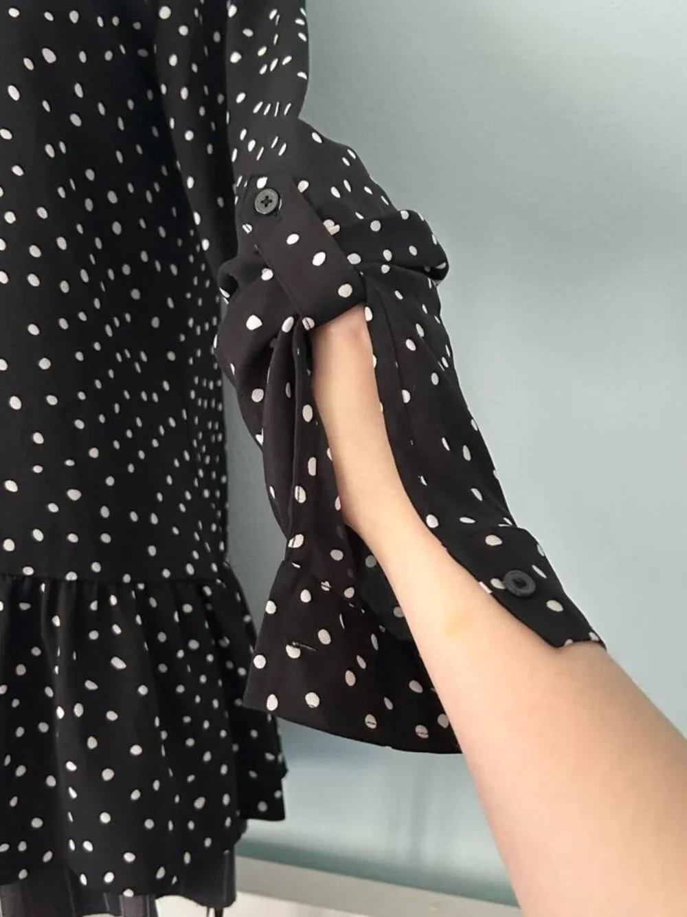 Loft Black and White Polkadot Peplum Blouse sz xs - Picture 3 of 7